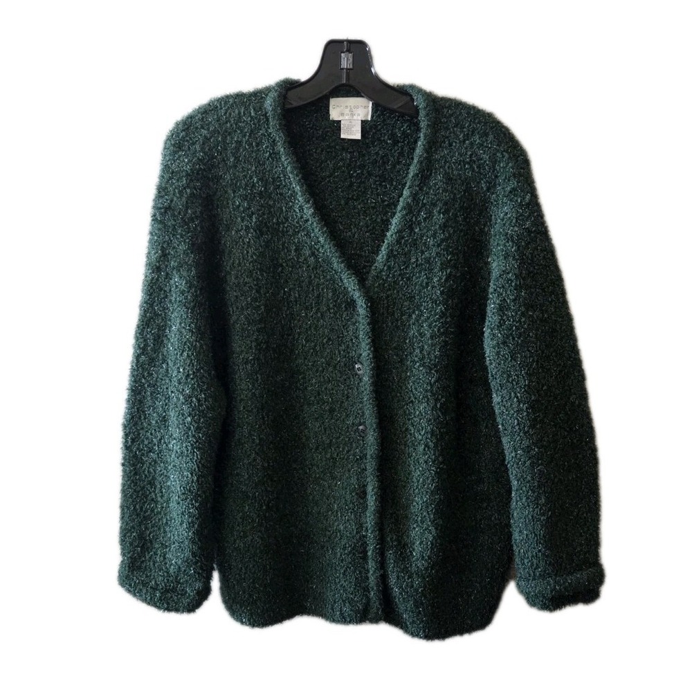 Christopher & Banks XL Green‎ Fuzzy Cardigan Sweater Cozy Open Front